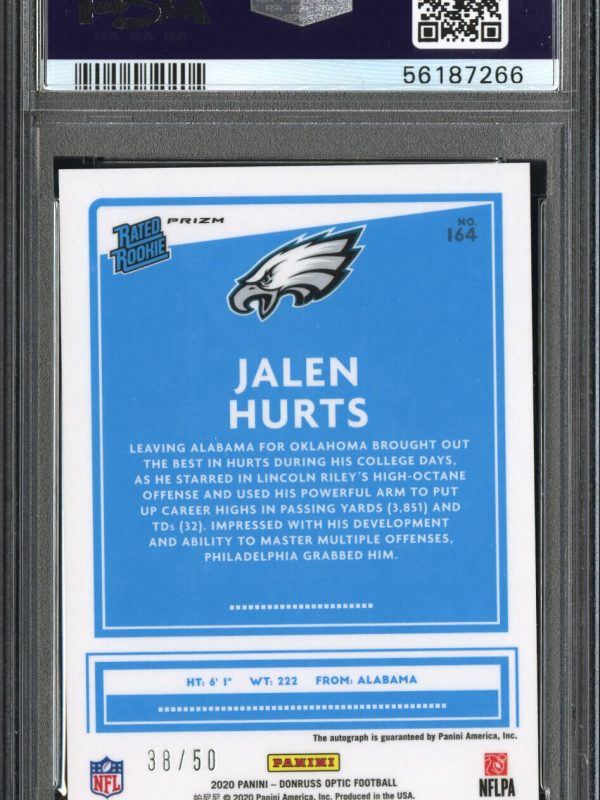 2020 Optic JALEN HURTS Red Rookie Auto /50 On Card Auto PSA 9 #164 Eagles