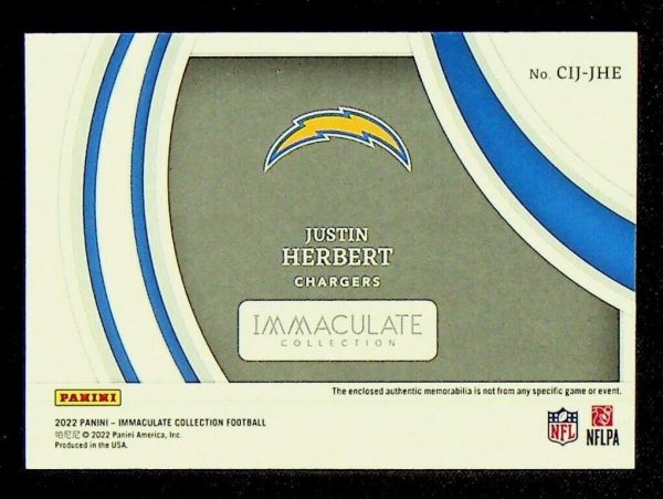 2022 Panini Immaculate Justin Herbert Clearly Immaculate Jersey Patch /99