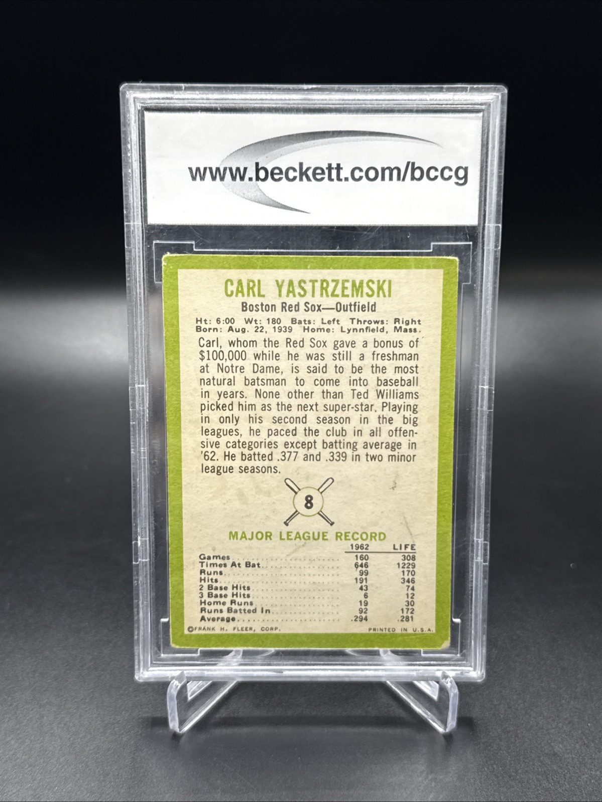 1963 Fleer Carl Yastrzemski #8 Beckett 7 VG+ HOF