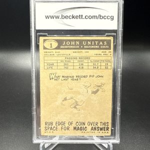 1959 Topps Football #1 Johnny Unitas Beckett 7 Very Good Or Better