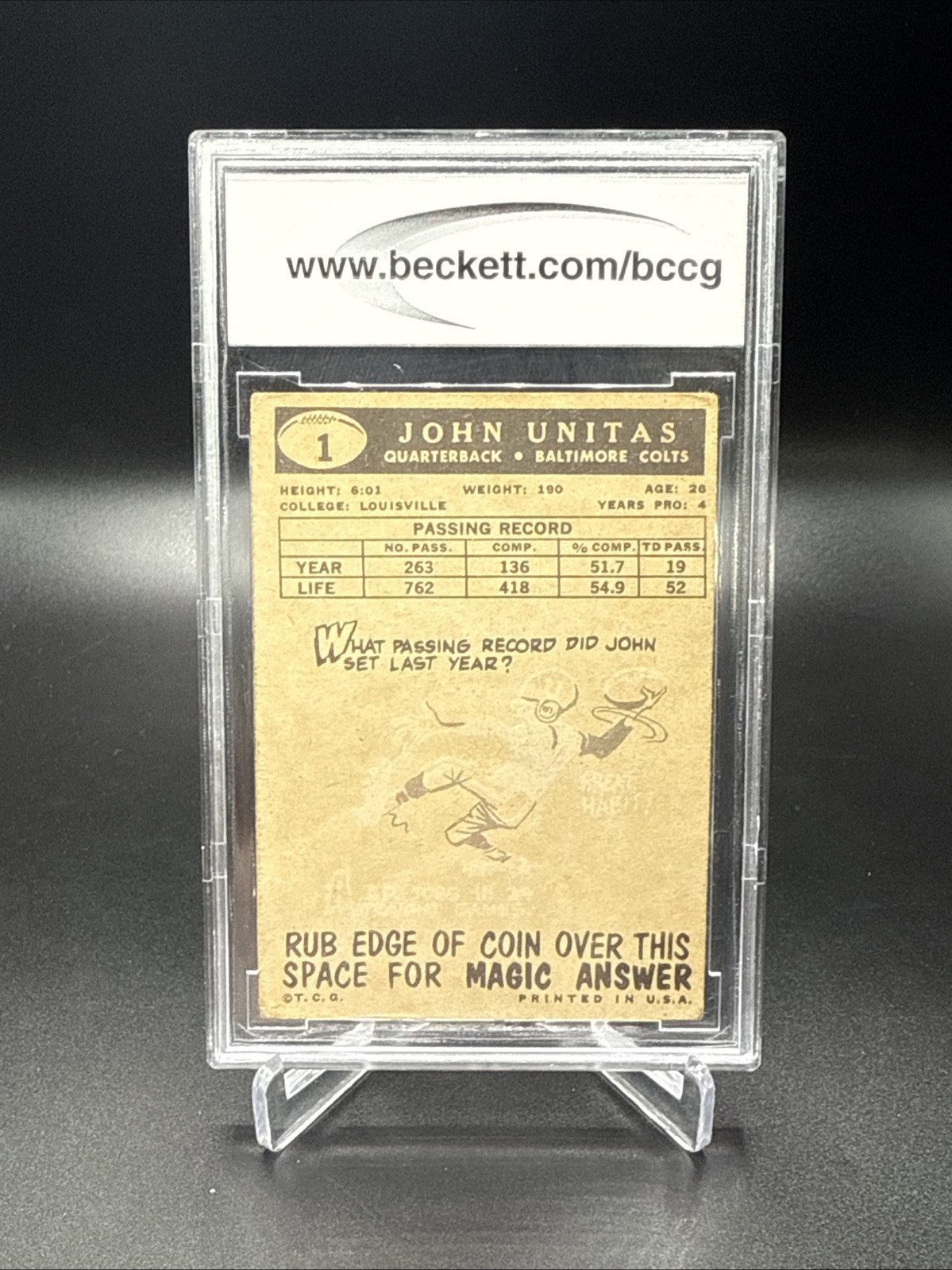 1959 Topps Football #1 Johnny Unitas Beckett 7 Very Good Or Better