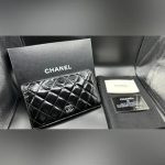 Chanel Classic Long Flap Wallet Black Quilted Lambskin with card and box