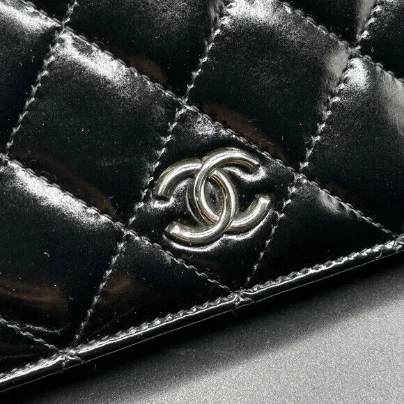 Chanel Classic Long Flap Wallet Black Quilted Lambskin with card and box