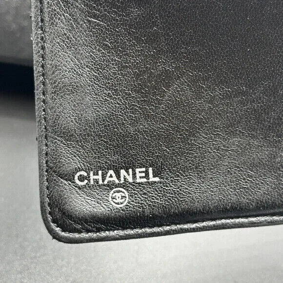 Chanel Classic Long Flap Wallet Black Quilted Lambskin with card and box