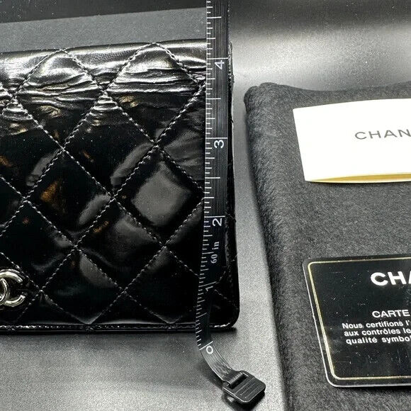 Chanel Classic Long Flap Wallet Black Quilted Lambskin with card and box