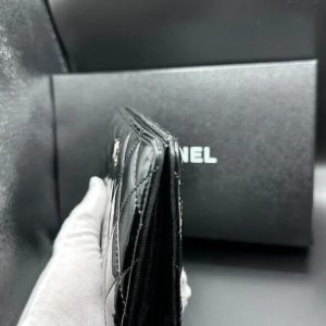 Chanel Classic Long Flap Wallet Black Quilted Lambskin with card and box