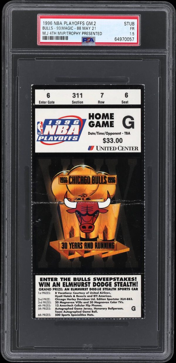 1996 NBA Finals Game 2 Bulls Ticket Michael Jordan 4th MVP/Trophy PSA