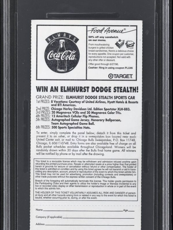 1996 NBA Finals Game 2 Bulls Ticket Michael Jordan 4th MVP/Trophy PSA