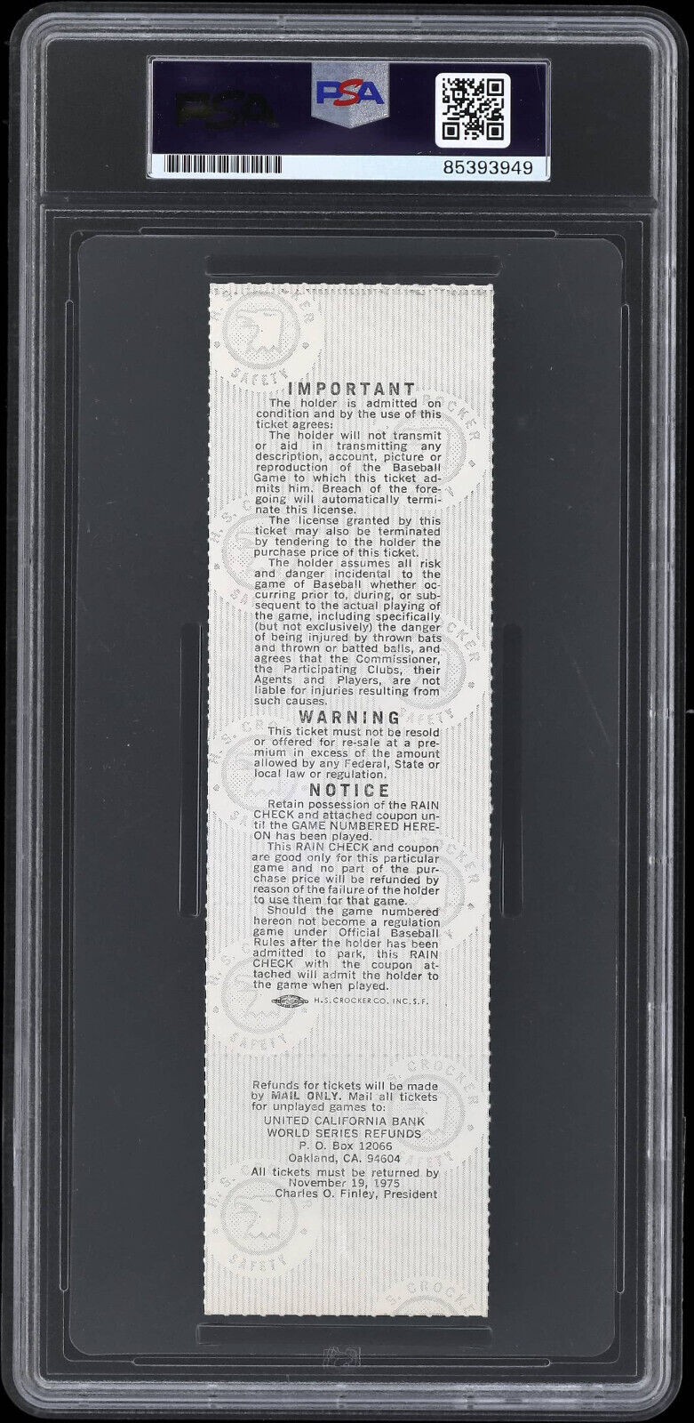 Reggie Jackson 1975 Signed Baseball World Series Gm 6 Ticket PSA/DNA GEM MT 10