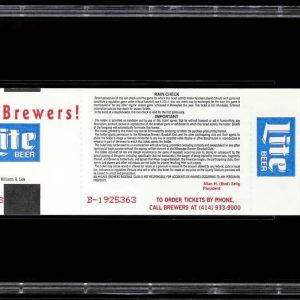 1992 BREWERS Robin Yount Signed Full Ticket 3000th Hit PSA 8 NM-MT Auto