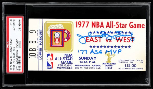 1977 Julius Erving Signed Inscribed MVP NBA All-Star Game Ticket Stub - PSA