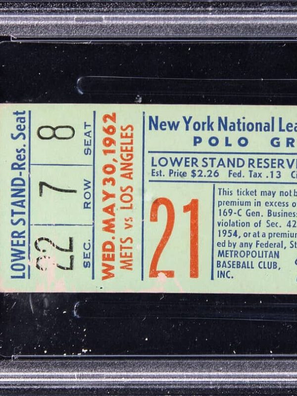SANDY KOUFAX WIN #61 GIL HODGES 3HRS #367-369 MAURY WILLS 2HRS 1962 TICKET PSA 3