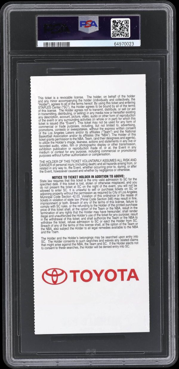 Nov. 2, 2012 - Kobe Bryant Becomes Lakers Career Steals Leader Full Ticket PSA 7