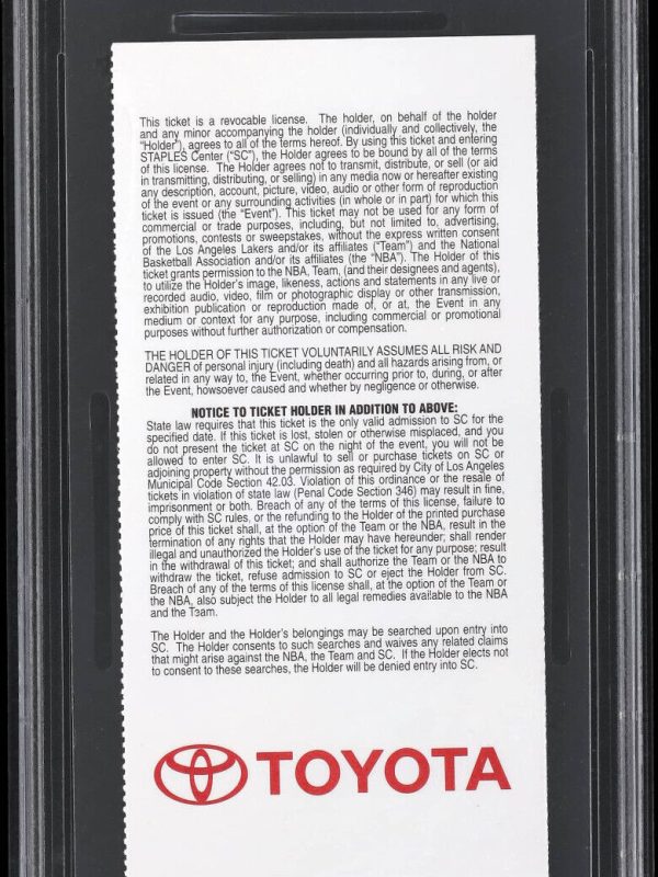 Nov. 2, 2012 - Kobe Bryant Becomes Lakers Career Steals Leader Full Ticket PSA 7