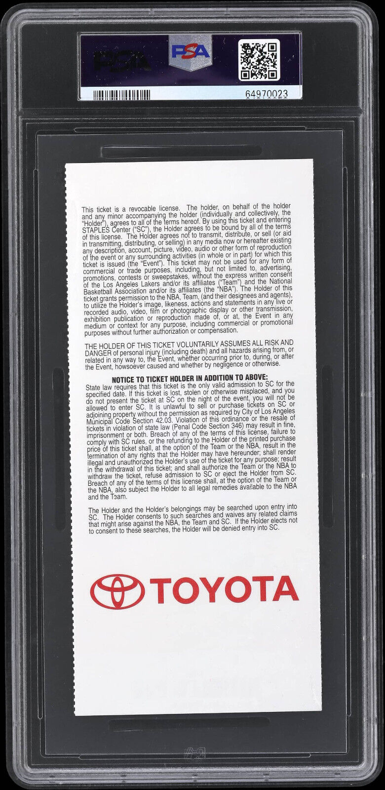 Nov. 2, 2012 - Kobe Bryant Becomes Lakers Career Steals Leader Full Ticket PSA 7