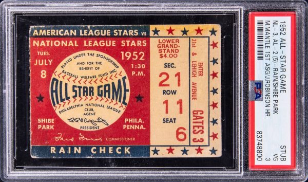 1952 MLB All-Star Game Ticket Stub PSA 3 Mickey Mantle 1st ASG J. Robinson HR