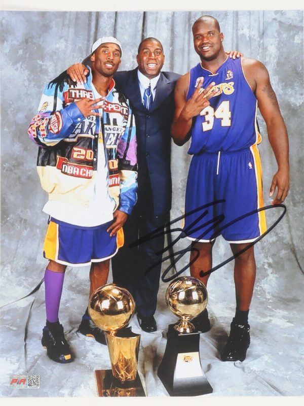 Shaquille O'Neal Signed Lakers 11x14 Autographed Photo with Kobe & Magic (PIA)