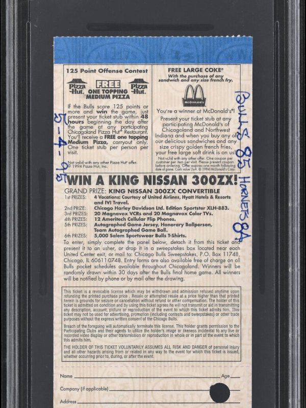 1995 Michael Jordan 1st/Only Playoff Series Win Wearing #45 Ticket Stub PSA