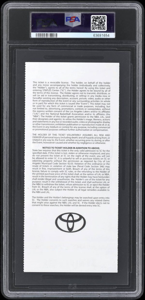 2010 NBA FINALS GAME 2 FULL TICKET LAKERS/CELTICS KOBE BRYANT 21 PTS MVP PSA 10