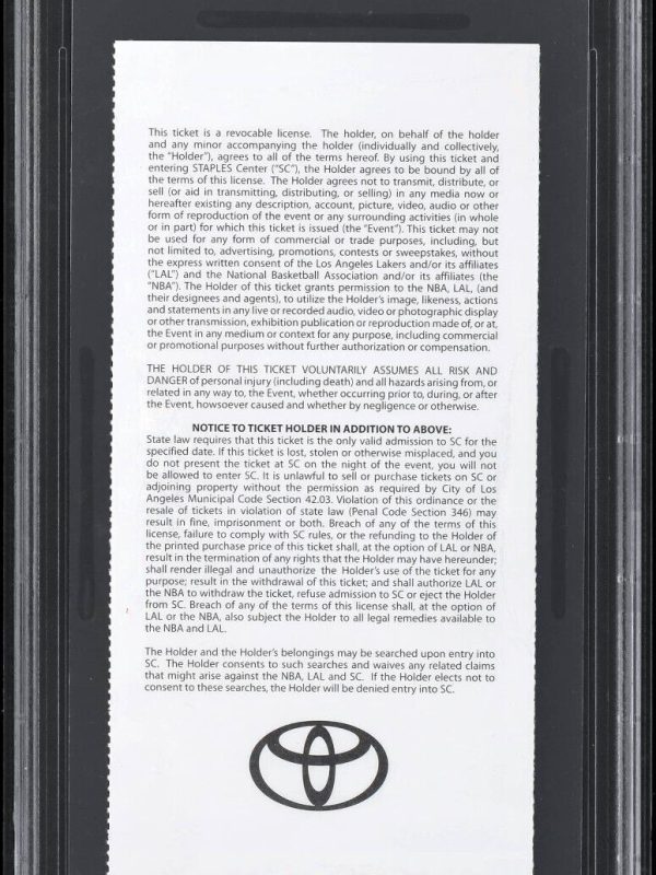 2010 NBA FINALS GAME 2 FULL TICKET LAKERS/CELTICS KOBE BRYANT 21 PTS MVP PSA 10