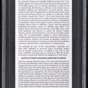 Nov. 30, 2014 - Kobe Bryant 20th Career Triple Double Full Ticket - Lakers PSA