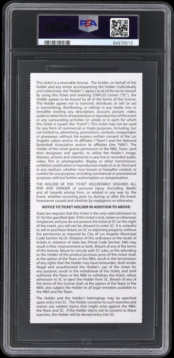 Nov. 30, 2014 - Kobe Bryant 20th Career Triple Double Full Ticket - Lakers PSA
