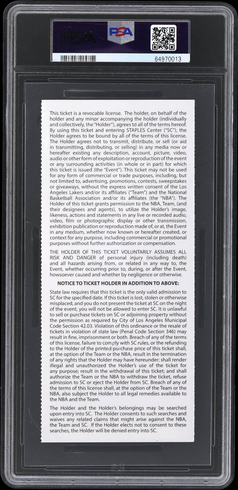 Nov. 30, 2014 - Kobe Bryant 20th Career Triple Double Full Ticket - Lakers PSA
