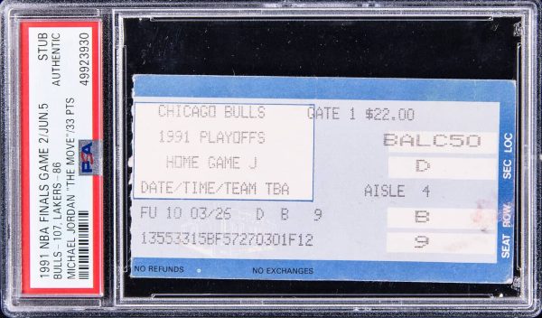 1991 MICHAEL JORDAN NBA Finals Game 2 Bulls Lakers "The Move" TICKET STUB PSA 2