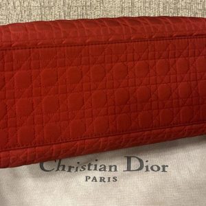 Dior Lady Dior Handbag Purse Canage Nylon canvas RED Medium Vintagewith dust bag