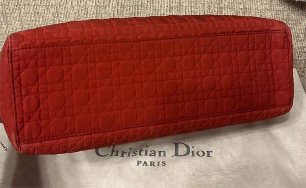 Dior Lady Dior Handbag Purse Canage Nylon canvas RED Medium Vintagewith dust bag