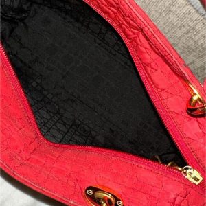 Dior Lady Dior Handbag Purse Canage Nylon canvas RED Medium Vintagewith dust bag