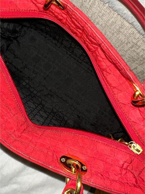 Dior Lady Dior Handbag Purse Canage Nylon canvas RED Medium Vintagewith dust bag