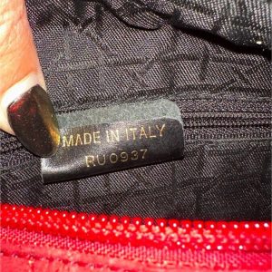 Dior Lady Dior Handbag Purse Canage Nylon canvas RED Medium Vintagewith dust bag