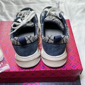 TORY BURCH T Monogram Good Luck Navy Sneakers Shoes Size 10.5 complete set