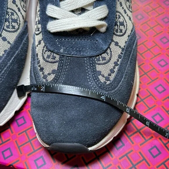 TORY BURCH T Monogram Good Luck Navy Sneakers Shoes Size 10.5 complete set