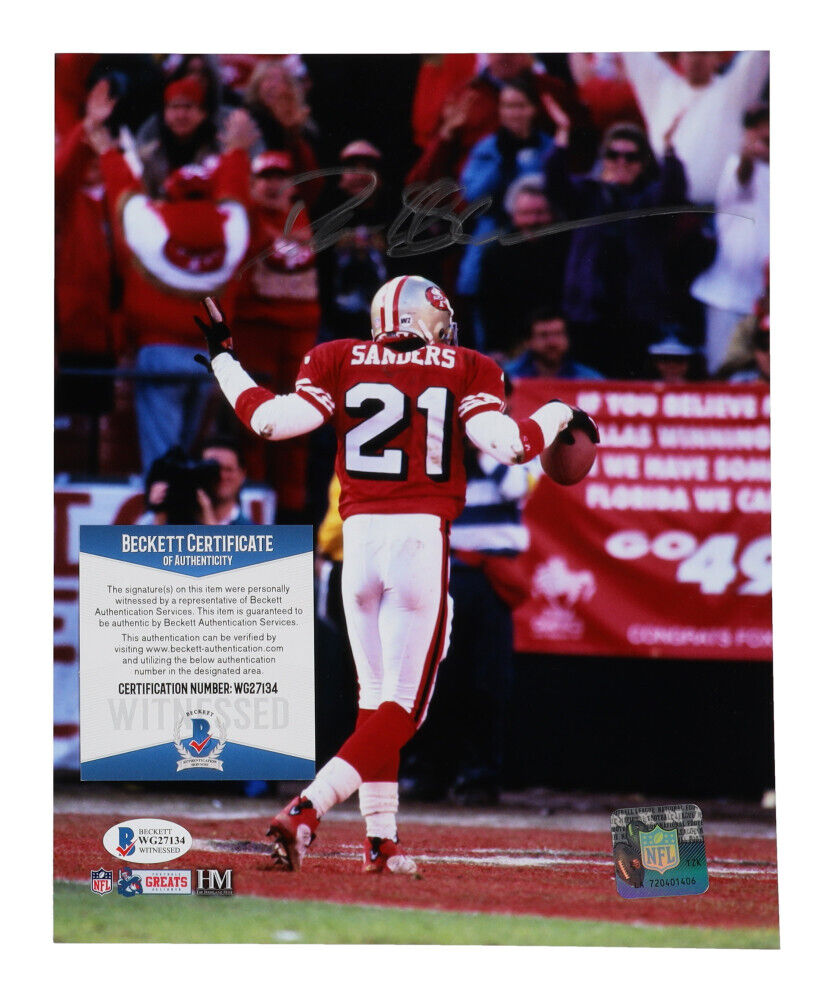 Deion Sanders Autographed/Signed San Francisco 49ers 8x10 Photo Beckett