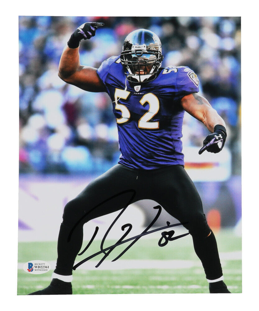 Ray Lewis Autographed/Signed Baltimore Ravens 8x10 Photo Beckett Witnessed COA