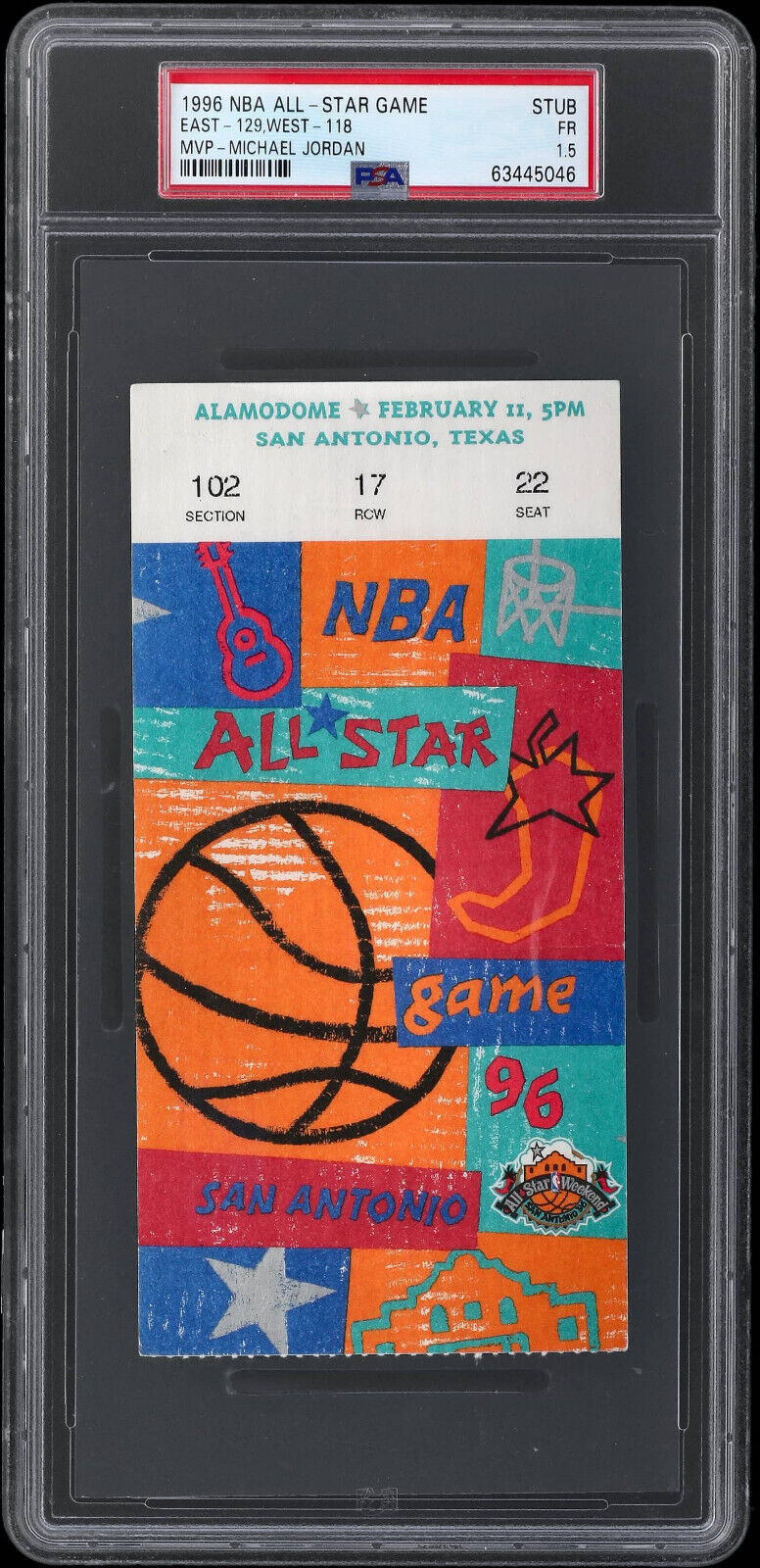 1996 NBA All-Star Game Ticket Stub Michael Jordan MVP PSA 1.5