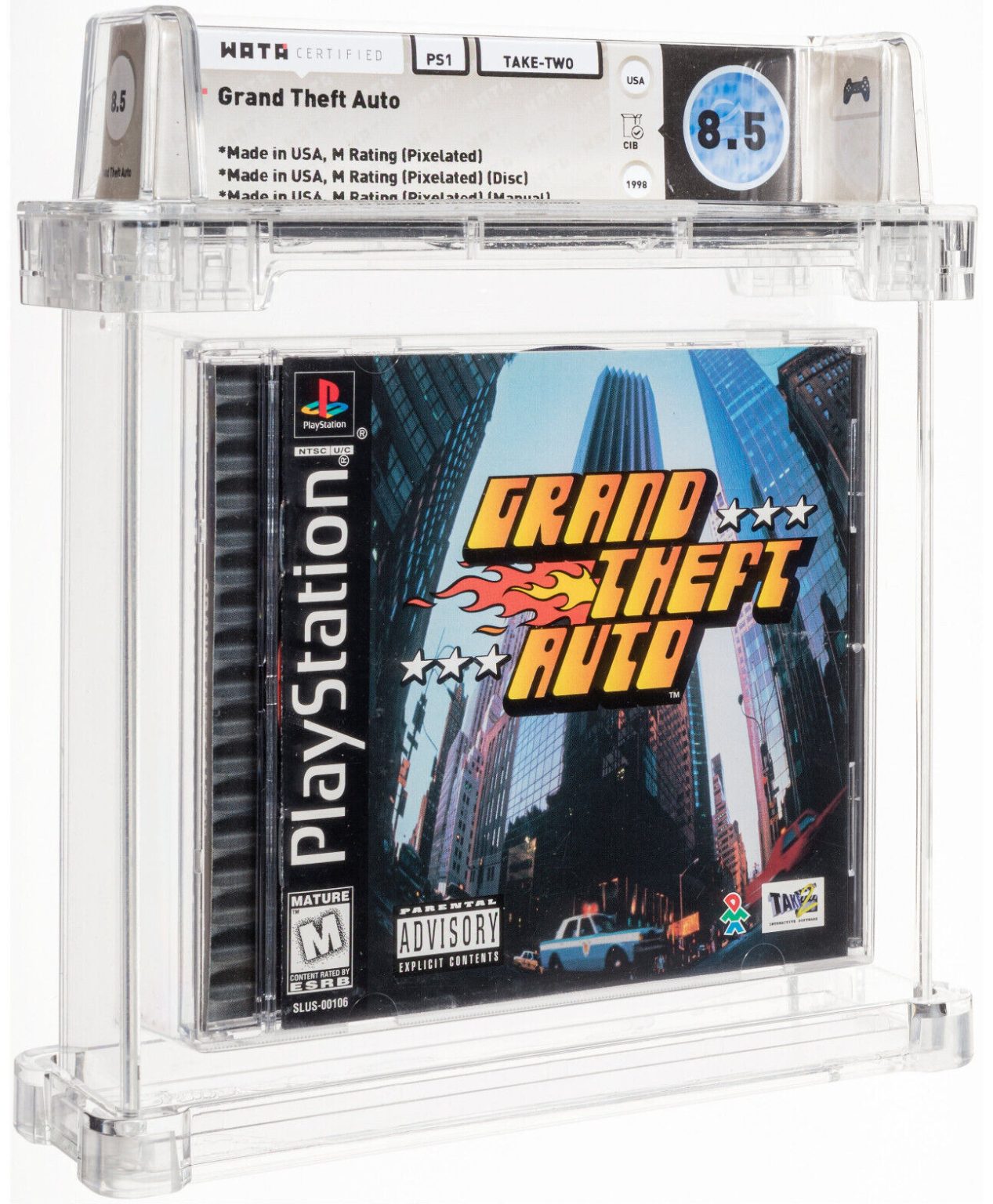 Grand Theft Auto (Sony PlayStation 1, 1998) WATA Graded 8.5 Black Label CIB