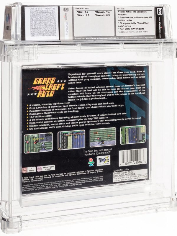 Grand Theft Auto (Sony PlayStation 1, 1998) WATA Graded 8.5 Black Label CIB
