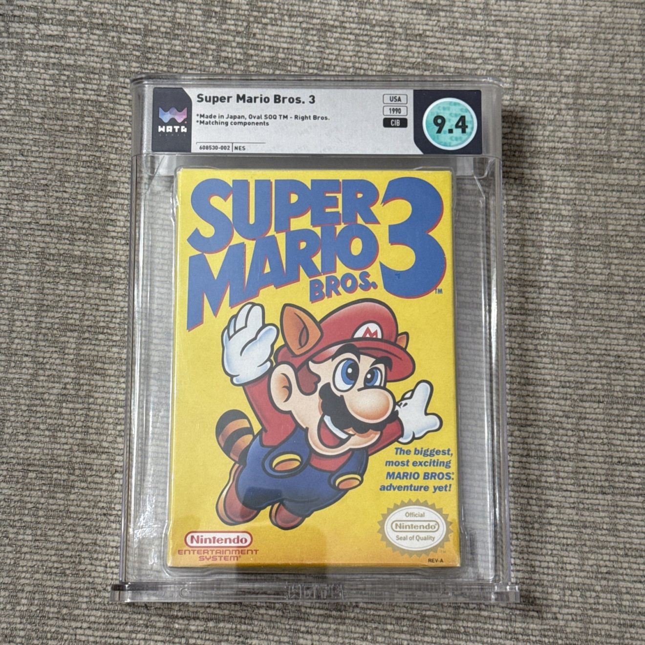 Super Mario Bros. 3 (Nintendo NES, 1990) Right Bros WATA Graded 9.4 CIB POP 2