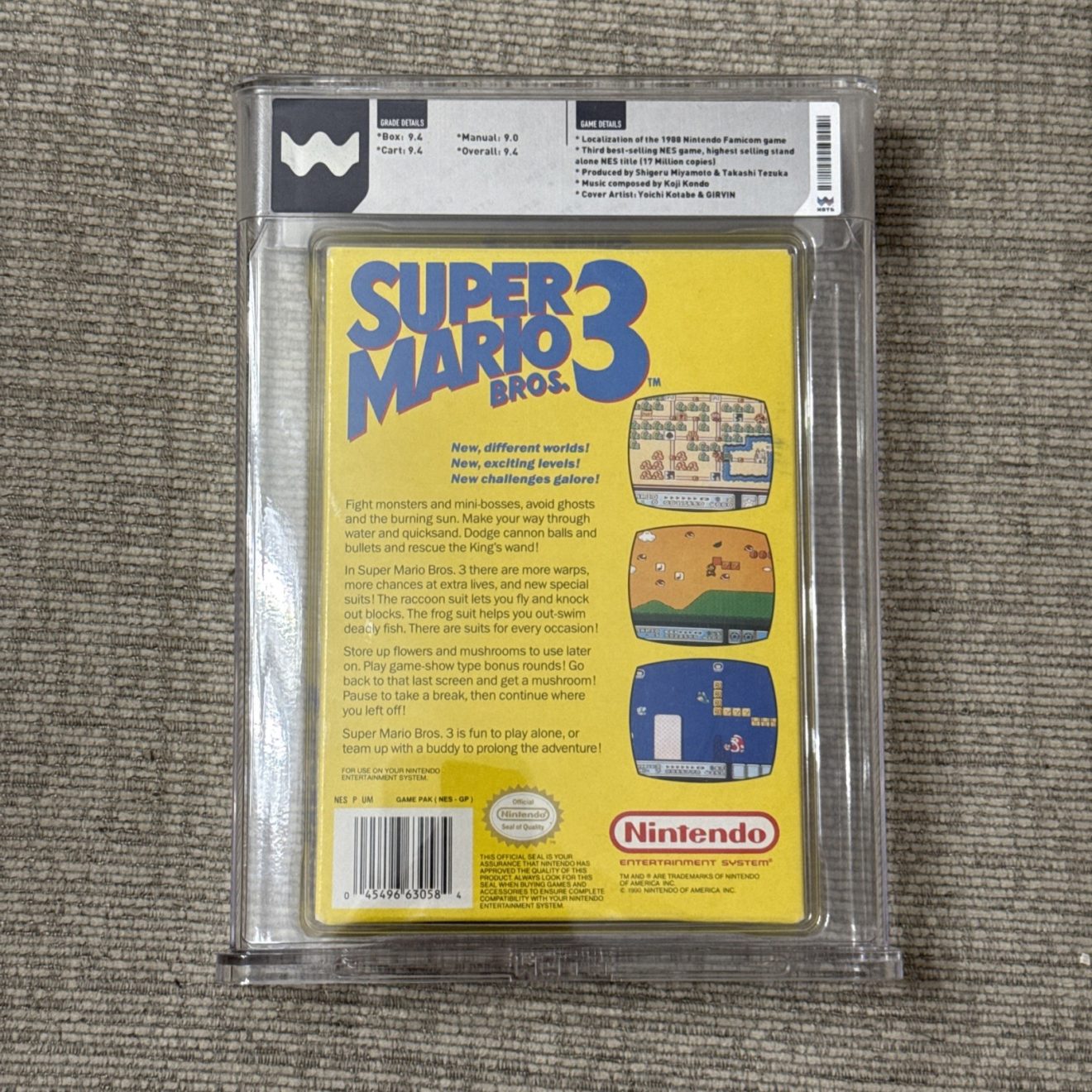 Super Mario Bros. 3 (Nintendo NES, 1990) Right Bros WATA Graded 9.4 CIB POP 2