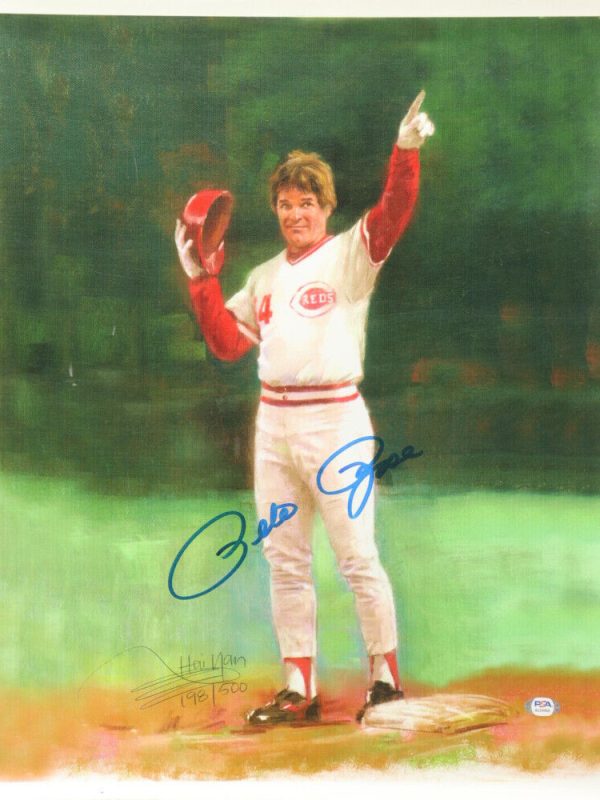 Pete Rose Signed Reds 18x22 Lithograph New on Canvas Limited Edition #/500 PSA