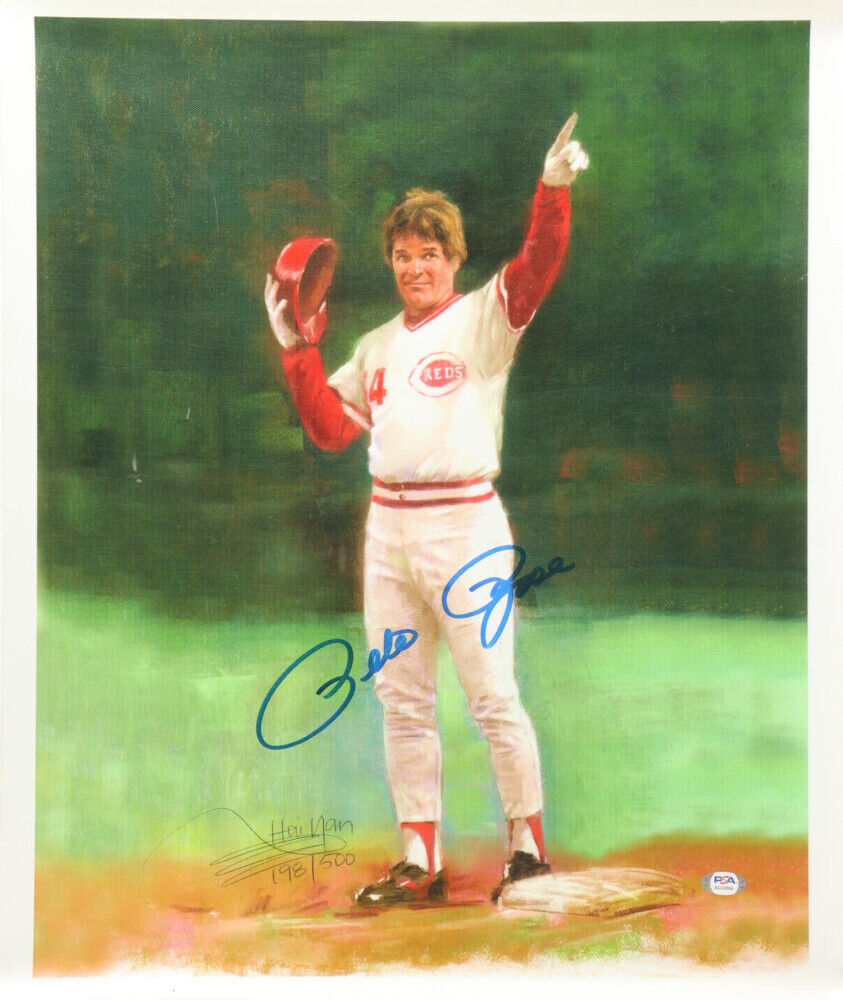 Pete Rose Signed Reds 18x22 Lithograph New on Canvas Limited Edition #/500 PSA