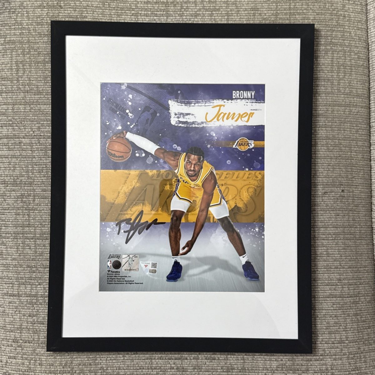 Bronny James Los Angeles Lakers Signed Auto Photo & Framed 12x14 Fanatics COA