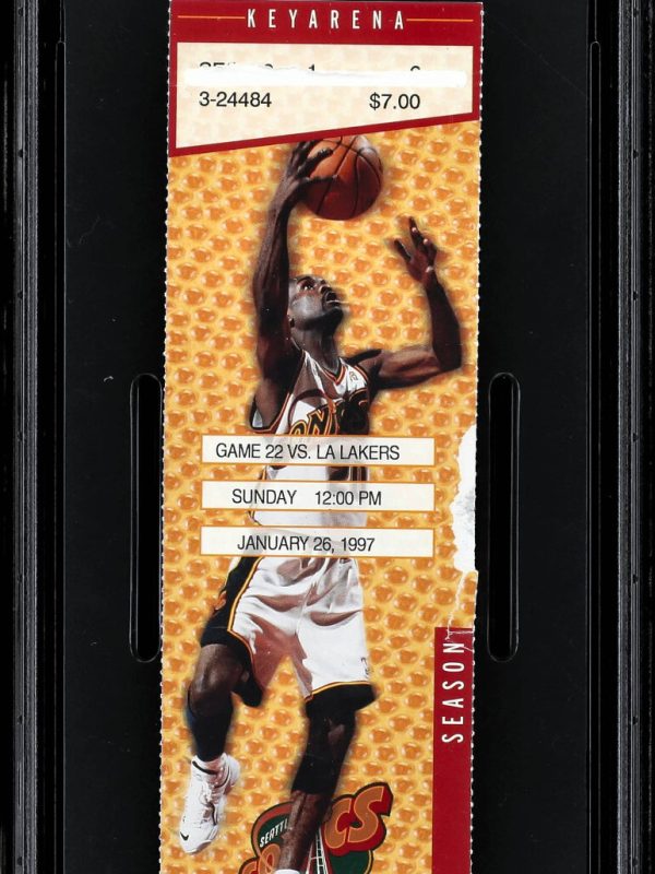 1997 KOBE BRYANT ROOKIE YEAR 1ST GAME VS GARY PAYTON FULL TICKET LAKERS PSA
