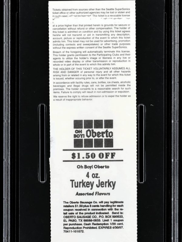 1997 KOBE BRYANT ROOKIE YEAR 1ST GAME VS GARY PAYTON FULL TICKET LAKERS PSA
