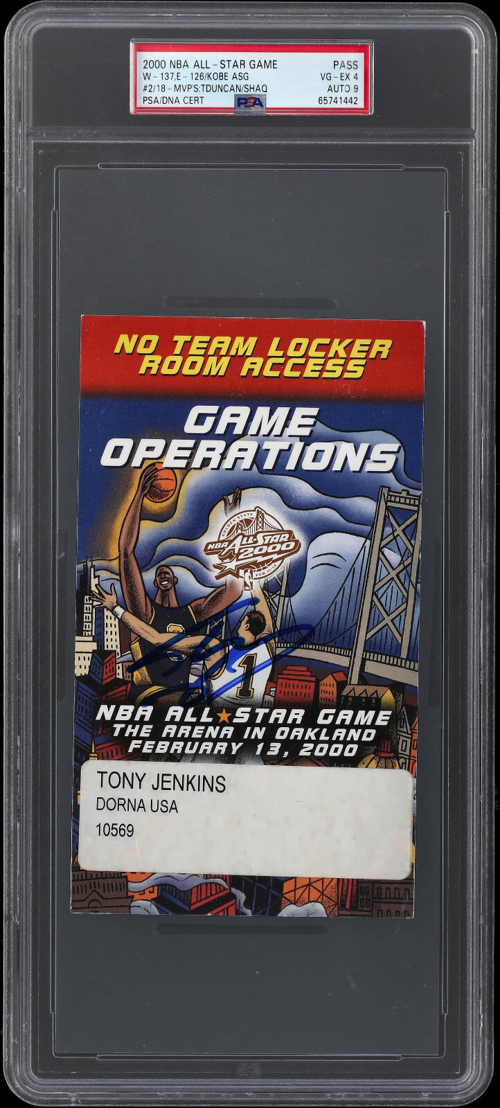 2000 NBA All Star Game Shaquille O'Neal Signed Ticket MVP Kobe Bryant ASG#2 PSA