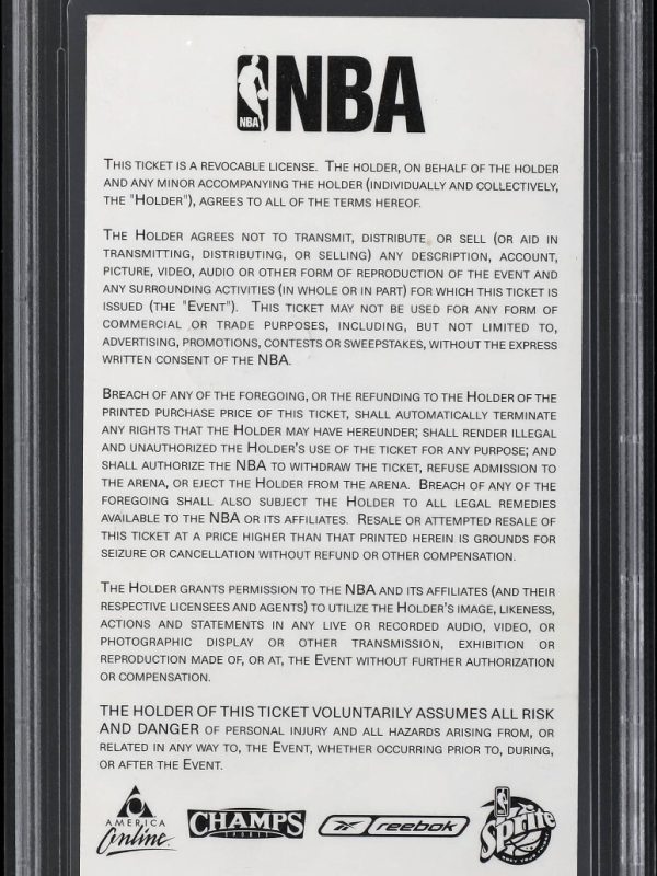 2002 NBA All Star Game Full Ticket MVP Kobe Bryant Authentic PSA 4 EX