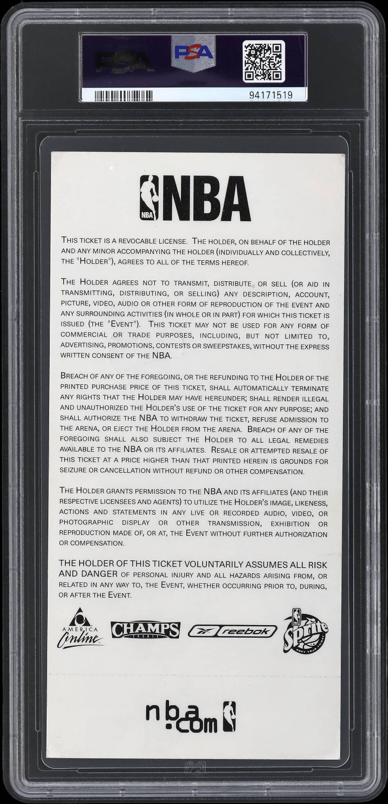 2002 NBA All Star Game Full Ticket MVP Kobe Bryant Authentic PSA 4 EX